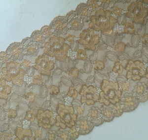 Lencería beige de encaje de flores elásticas de 7" de ancho, diadema. Guantes. Arco, gorro de bebé y0461 - Imagen 1 de 4