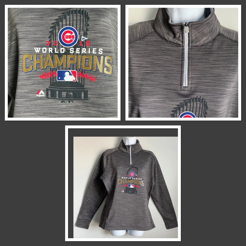 Majestic Chicago Cubs 2016 3 Time World Champions ¼ Zip Therma Base Jacket Sz. M - Image 1 of 4