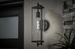 Hampton Bay Wall Lantern Sconce 18"x5"x7" 1-Light Matte Black Hardwired Cylinder - Picture 1 of 3