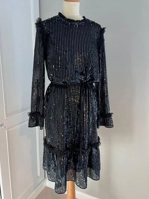 Black dress Needle & thread sequin cocktail party dress w belt s uk10 NEW ref PJ - Image 1 of 4