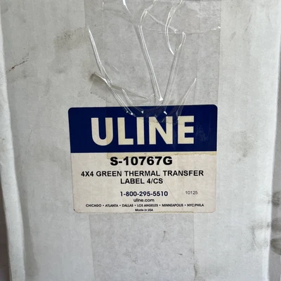 CASE OF 4 U-LINE 4"X 4" Green  THERMAL TRANSFER LABELS (1500 per roll) - Image 1 of 3