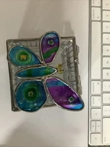 Joyero Funky Mariposa Vitral Iridiscente con Tapa Espejo Interior - Imagen 1 de 8