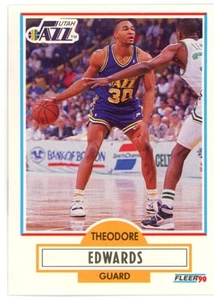 1990-91 Fleer Theodore Edwards RC Utah Jazz #185 - Picture 1 of 2