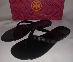 Tory Burch Studded Jelly Thong Sandals Black Size 8M Worn Once No Box - Picture 1 of 7