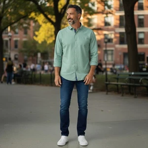 Camisa Michael Kors Para Hombre XL Calce Ajustado Verde Abotonada 100% Algodón Manga Larga - Imagen 1 de 3