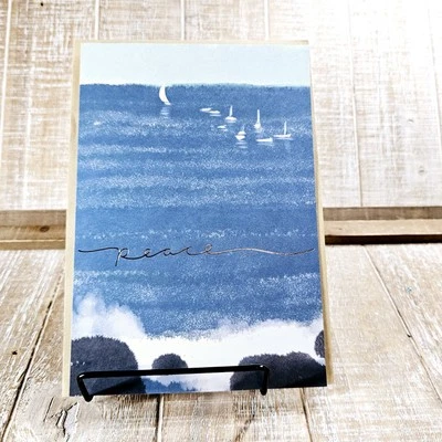 Tarjeta de felicitación Hallmark Sympathy 6x8 Blue Ocean Boats Peace Silver Foto 1 de 4
