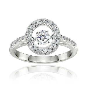 Sterling Silver Dancing Round Halo CZ Ring for Women Made with AAA Cubic Zirc... - Picture 1 of 3