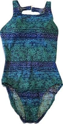 Traje de baño Beach Native para mujer talla 16 una pieza azul verde púrpura X rayas Foto 1 de 4