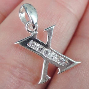Dije colgante de plata esterlina 925 con letra circonita cúbica inicial 'X' alfabeto joyería - Imagen 1 de 5