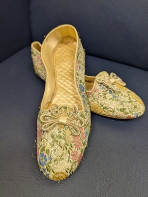 Zapatillas cómodas vintage Daniel verde tapiz floral hechas en EE. UU. para mujer talla 6 Foto 1 de 4