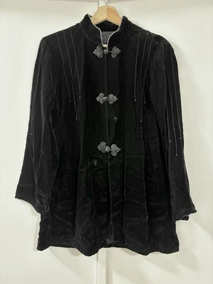 Túnica feminina estilo vintage de seda preta veludo nó bordado caprichoso PEQUENA - Imagem 1 de 4