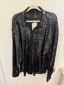 Black Sequin Button Up Shirt Forever 21 Men - Picture 1 of 2