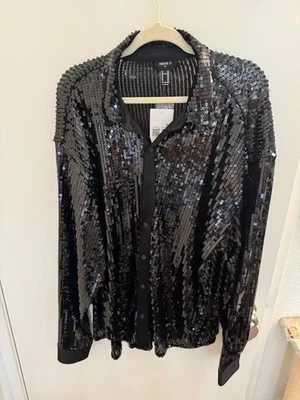 Black Sequin Button Up Shirt Forever 21 Men - Image 1 of 2