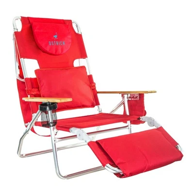 Ostrich Deluxe 3N1 Outdoor Lawn Beach Lounge Chair w/Footrest, Red (Open Box) - Image 1 of 4