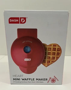 Dash Express Heart Mini Waffle Maker Red 4" Non Stick Brand New - Picture 1 of 10