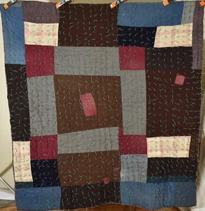 Folky Vintage 1920's Ohio Amish Diamond in a Square Antique Crazy Quilt! - Picture 1 of 11