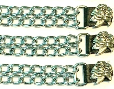 3 ROSE LADIES DIAMOND CUT CHROME MOTORCYCLE BIKER VEST EXTENDERS MADE IN USA - Image 1 of 2
