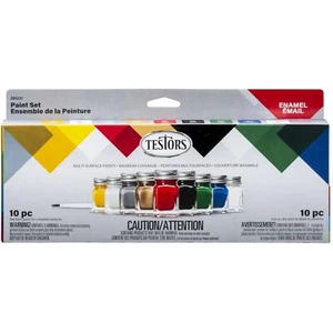 Testors Enamel Paint Set 9 Bottles 2.25 Fl Oz Gloss Colors with Thinner Brush... - Picture 1 of 4