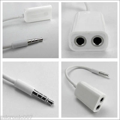 3.5mm TRRS Male Jack 2x Headphone Adapter Splitter for Samsung Smartphone Tablet - Image 1 of 3