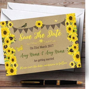 Rustic Sunflowers Vintage Personalised Wedding Save The Date Cards - Picture 1 of 1