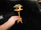 MINIATURE REAL WOODEN BIRD FEEDING TABLE WITH GREEN ROOF 5.75" HIGH