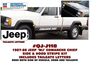 SP - QJ-J118 1987 1988 JEEP COMANCHE CHIEF - MJ - SIDE & HOOD STRIPE DECAL KIT - Bild 1 von 1
