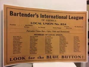 1937 Jeannette Pa. Union Bartenders International League Bars Clubs Restaurants - Picture 1 of 1
