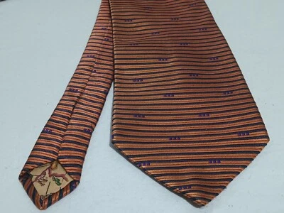 Corbata Bruno Piattelli Pura Seda 58 pulgadas Rayas Horizontales Azul Marino/Naranja Oscuro Foto 1 de 4
