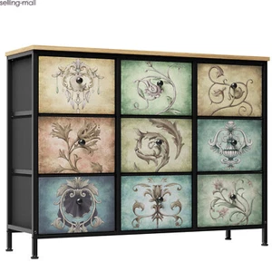9 Drawer Dresser Vintage Chest of Drawers Fabric Clothes Storage Sock Organizer - Picture 1 of 17