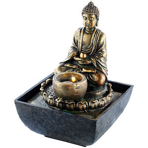 Zimmerbrunnen Pumpe: Beleuchteter Zimmerbrunnen mit Buddha (LED Zimmerbrunnen)