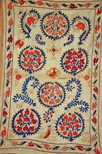 Suzani Table Runner, Uzbek Pomegranate Embroidery, Handmade, Silk/Cotton, Red