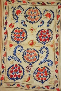 Suzani Table Runner, Uzbek Pomegranate Embroidery, Handmade, Silk/Cotton, Red - Picture 1 of 7