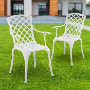 Cast Aluminum Outdoor Dining Chairs Set of 2,All Weather Patio Bistro Chairs - Picture 1 of 8