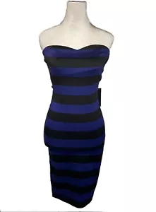 Motel Rocks Ursula Dress Hyacinth/Black Horizontal Stripe Stretch Size XS NWT - Picture 1 of 10