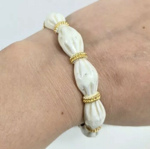 OFF WHITE Bracciale Castlecliff tono oro bianco sporco cerniera scatto vintage tessuto finto elegante