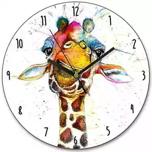 Splatter Rainbow Giraffe Wooden Clock, Katherine Williams, Animals KW37L - Picture 1 of 5