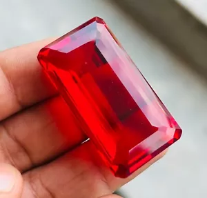 115 Ct Natural Blood Red Ruby Certified BIG SIZE Emerald Cut Flawless Gemstone - Picture 1 of 15