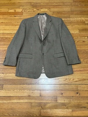 Van Heusen Mens Blazer Jacket Size 44R Brown Houndstooth Wool Sport Coat - Image 1 of 4