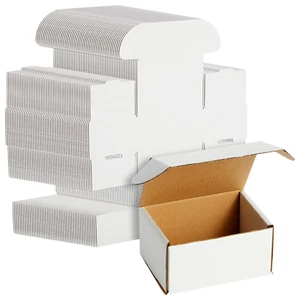 50-Pack White Corrugated Packaging Boxes 4X3X2, Bulk Small Cardboard Foldable Ma - Picture 1 of 12