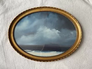 Orig. Gemälde Bilderrahmen vintage Landschaft Landhaus Meer Holz Oval Gold - Bild 1 von 7