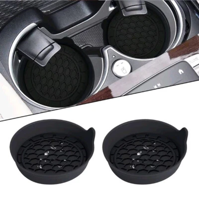 2pcs Black Car Cup Holder Anti Slip Insert Coaster Mat Pads Interior Accessories - Image 1 of 4