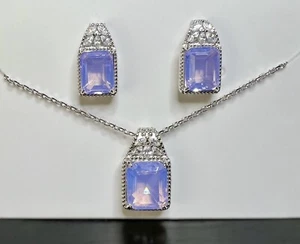 925 STERLING SILVER PINK MOONSTONE EARRINGS & NECKLACE SET - Picture 1 of 3
