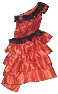 Девочек карнавальный красный/черный платье размер 8 с кружевной оборки блестки одно плечо косплей - Изображение 1 из 2