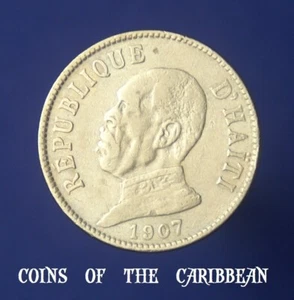 HA98 Haiti Coins: President Alexis SHARP 1907 CN 20 Centimes - Picture 1 of 2
