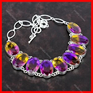 Oval Natural Ametrine 925 Sterling Silver Mother Chain Bezel Artisan Necklace - Picture 1 of 6