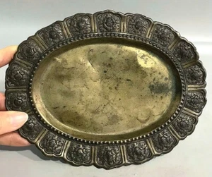 7.9" Old Japan Copper Gilt Lace Elliptic Shape four leg Four Leg Plate Tray - Picture 1 of 6