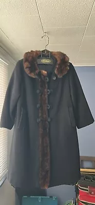 Abrigo para mujer Kapmoor New York negro vintage swing talla M-L/con piel/lana Foto 1 de 4