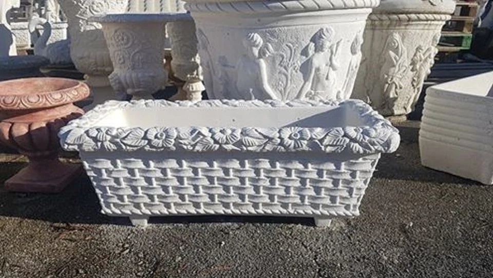 VASO FIORIERA CASSETTA RETTANGOLARE DIVISORIO IN CEMENTO MARMO PER ESTERNO L90CM - Immagine 1 di 2