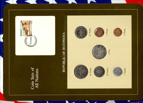 Coin Sets of All Nations Botswana w/card 1981 & 1984 UNC birds 1 Pula 2 Thebe 81 Cover