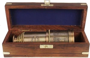 BRASS ANTIQUE VINTAGE 20"VICTORIAN MARINE TELESCOPE Wooden Box SPYGLASS NEW GIFT - Picture 1 of 12